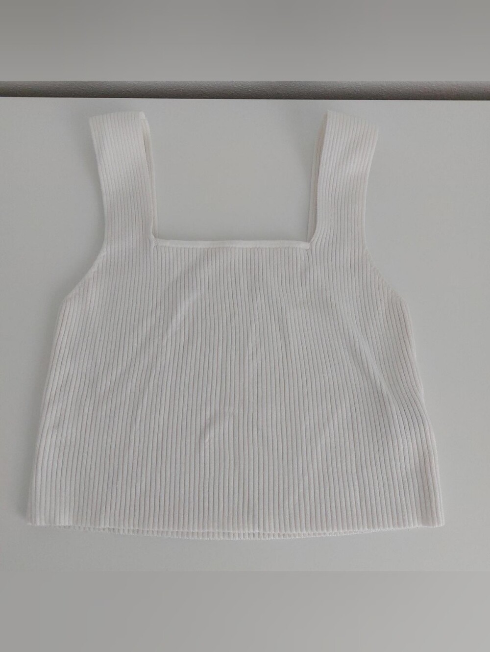 Ribbed Square-Neck Tank Top - White